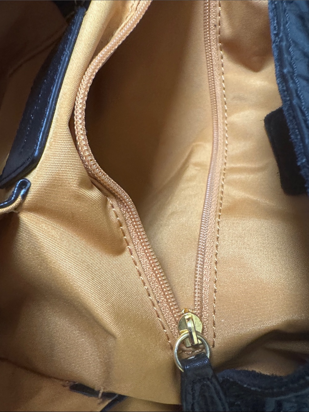 Cole Haan Black Suede Drawstring Shoulder Bag with Gold Hardware - Picture 11 of 12